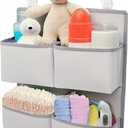 Hanging Diaper Organizer for Crib/Playard/Bassinet  H19 x L15 Hold 80+ Diapers - Changing Table Diaper Holder - Hanging Diaper Stacker Nursery Caddy Organizer for Boy or Girl (Silver-grey)