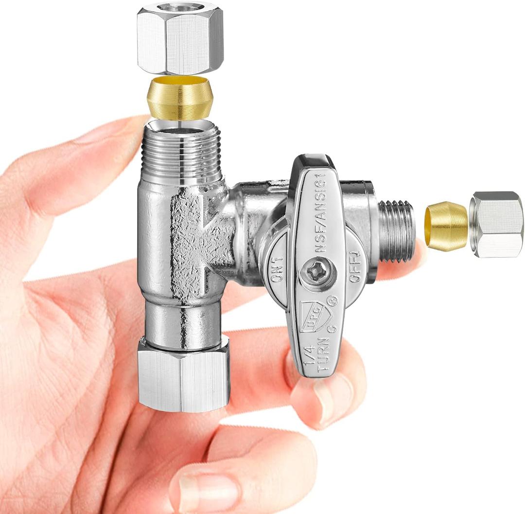 Tee Stop Valve Add-A-Tee Valve, 3/8" Compression Faucet T Adapter Connector Splitter for Dishwasher Washing Machine Toilet Supply Line(3/8x3/8x3/8)