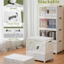 OlarHike 76QT Lockable Storage Bins with Lids - Folding Storage Box with Doors and Wheels, Collapsible Plastic Storage Bins for Closets, Office, Stackable Organizer, Containers, 4 Pack Cubes