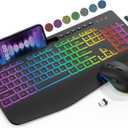 Wireless Keyboard and Mouse Combo 9 Backlit Effects, RGB, Ergo Wrist Rest, Phone Holder, 2.4G Full Size, Rechargeable, Sleep Mode, KM22 MAX Quiet Set for Computer, PC, Laptop, Mac, Windows