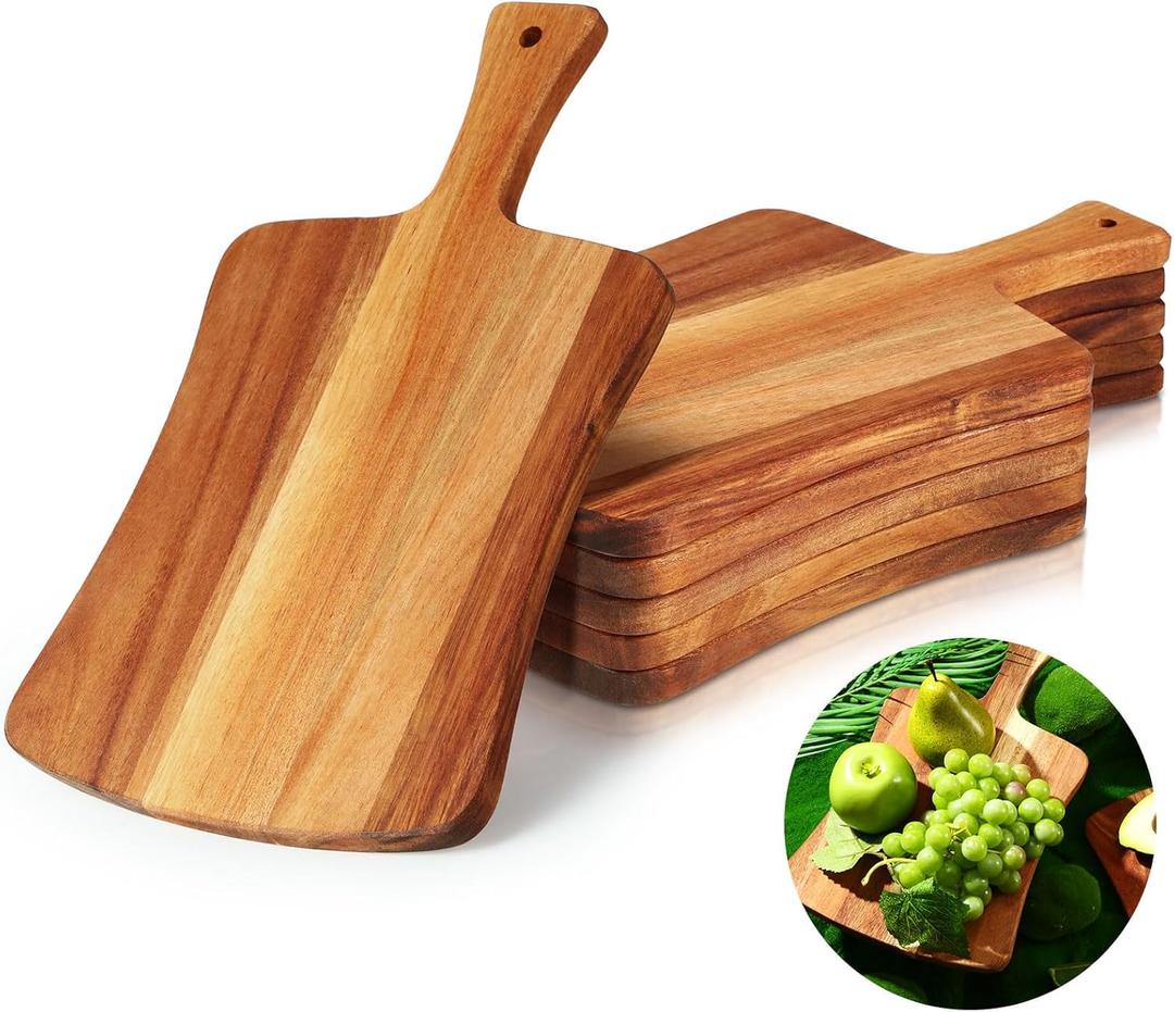 Layhit 6 Pack Thick Acacia Wood Cutting Board 14 x 8.7 Inch Wooden Serving Board Kitchen Double Sided Serving Wood Gifts with Handle Chopping Boards for Meat Bread Fruits Cooking
