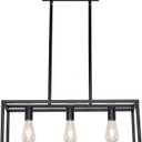 Farmhouse Rectangle Chandeliers for Dining Rooms, Modern Linear Hanging Light Fixture Matte Black 3-Light Industrial Pendant Lighting for Kitchen Island