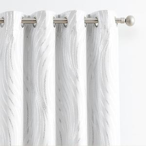 100% Blackout Curtains for Bedroom, Beige Gold Wave Line Dot Curtains 84 Inches Long, Metallic Gold Patterned Drapes Living Room Darkening Thermal Insulated Grommet Window Curtains 2 Panels, 52"W x 84"L (Pack of 2)