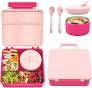 Pawtong Bento Lunch Box with 8oz Soup Thermo, Kids Leakproof Lunch Food Containers with 4 Compartment, Kids Thermo Insulated Hot Food Jar for School, Trvael - (Pink)