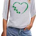 KISSMODA Tops for Women 3/4 Length Sleeves Loose V-Neck Boho T-Shirts Casual Sleeve Tunic Blouses Green Heart Clover