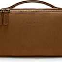 EACHY Travel Makeup Bag, Faux Suede Cosmetic Bags for Women,Large Capacity Portable Pouch Open Flat Toiletry Bag Make up Organizer with Divider and Handle