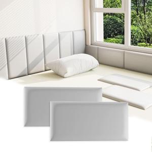 3D Anti-Collision Wall Padding for Kids, Grey Peel and Stick Headboard Pack of 12 Panels Sized 7.8" x 15.7", Self-Adhesive Panels for Bedroom/Living Room Upholstered Wall (Gray)