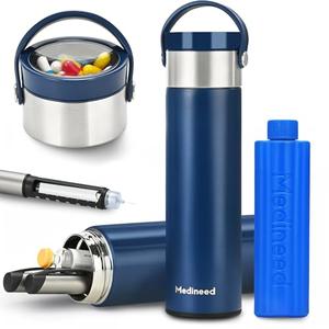MEDINEED Insulin Cooler Travel Case, 60H 3 Pens Diabetes Travel Case Travel Medicine Organizer, Medication Cooler for Travel Diabetes Care, Travel Medicine Kit with TSA Approved Ice Packs Navy