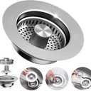 3-in-1 Kitchen Sink Drain Strainer - Pop Up Sink Stopper, Stainless Steel Sink Drain Strainer, Kitchen Sink Stopper & Drain Plug with Anti-Clogging Basket,Sink Strainer Fits US Standard 3-1/2'' Drains