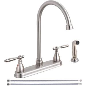 SHACO Kitchen Faucet with Side Sprayer, Stainless Steel Faucet for Kitchen Sinks 3 Hole or 4 Hole, 2 Handle High Arc Kitchen Faucet with Water Supply Line, SC-SLYT003L-S new12