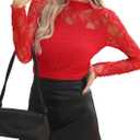 Womens Sexy Mesh Long Sleeve Shirts Fashion Clothing Turtle Necks Sheer Ruched Going Out Tops Fall Outfits Slim Fit Blouses Small