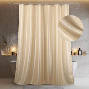 Champagne Gold Sparkle Shower Curtain: Creamy Peach Gold Glitter Shiny Fabric Decorative Shower Curtains for Bathroom - Waterproof Washable Light Apricot Silver Metallic Satin Bath Curtain - 72x72