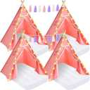 PLULON 4 Pack Teepee Tent for Kids Slumber Party Tents for Girls Sleepover Tents with Inflatable Airbed and Tent Decorations Play Tent for Birthday Party Indoor Outdoor, for Kids (Pink)
