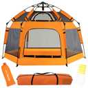 Baby Pop Up Playpen with Canopy, Pop Up Baby Pop Up Tent with Safety Lock, Portable Toddler Play Yard with Travel Bag, 6 Ground Stakes, 6 Sand Stakes (Orange)