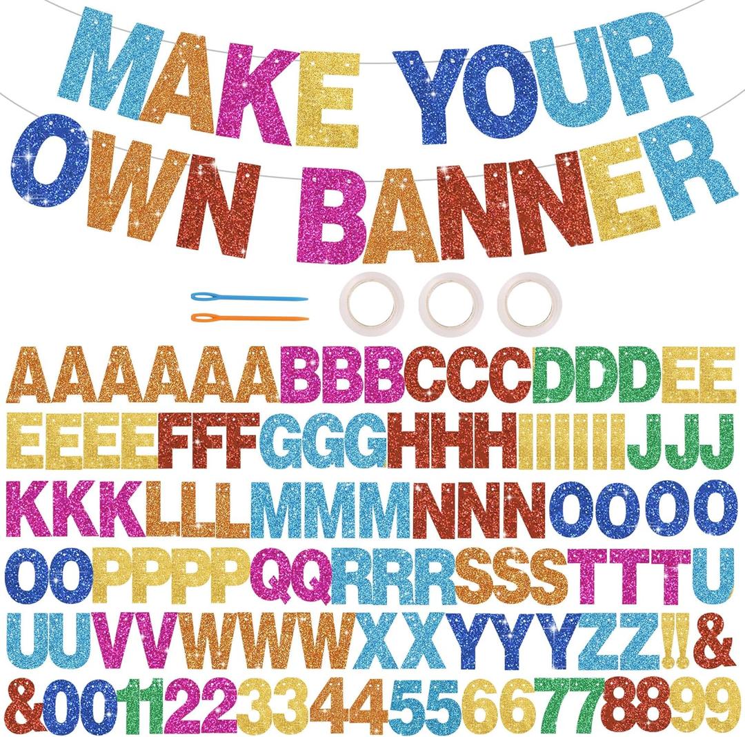 BEISHIDA 116 PCS A-Z DIY Letter Banner Kit Make Your Own Banner Including 111 Letters and Numbers 3 Rope and 2 Threading Device,Customized for Birthday Graduation Wedding Decor Colorful