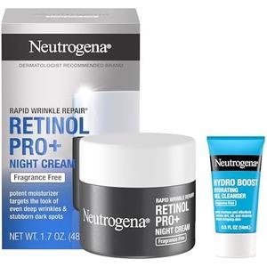 Neutrogena Rapid Wrinkle Repair Retinol Pro+ Night Cream Face Moisturizer, Anti-Aging Face Cream, 1.7 oz + Trial Size Hydro Boost Facial Cleanser, 0.5 fl. oz