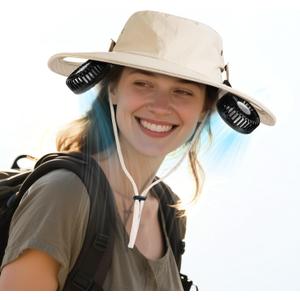 AMACOOL Bucket Hat Fan, Gifts for Him Father Dad Husband, Fishing Essentials for Women Men Camping Hiking Beach Gardening (Beige)
