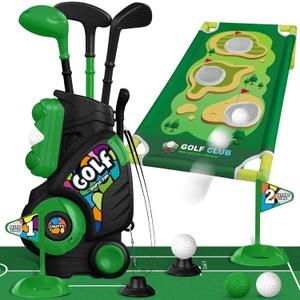 Liberry Toddler Golf Set for Ages 2 3 4 Boys Girls, Kids Golf Cart with Putting Mat & Cornhole Board, Outdoor Indoor Sports Toys Birthday Gifts, Black, Medium