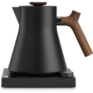 Fellow Corvo EKG Pro Electric Tea Kettle - Quick Heating, Precise Temperature Control Electric Kettle, Scheduling, Built-in Brew Timer for Boiling Water - Matte Black with Walnut Handle - 0.9 Liter