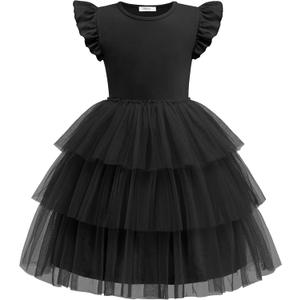 Arshiner Toddler Tutu Dress Girls Fluffy Tiered Summer Dresses Cute Party Tulle Sundress for Kids 2-7Y (4-5T, Black)