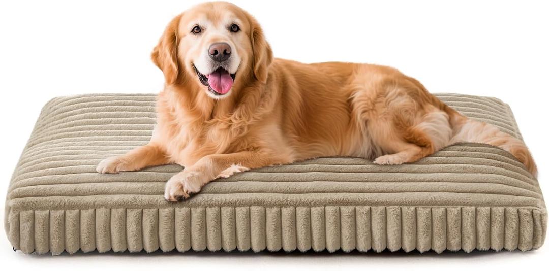 XL Dog Bed, Flat Pet Beds with Removable Washable Cover, Pet Mat Cute Dog Crate Bed Thick Shredded Chopped Crate Foam & Anti Slip Bottom for Indoor, 42"x27"x4"