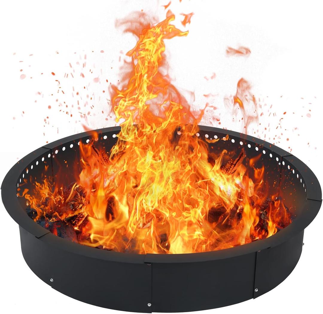 Smokeless Fire Pit Ring for Outside, 36 Inch Heavy Duty Metal Insert with Air Vents for Better Burn, Outdoor Firepit Ring for Backyard, Patio, Camping, Smokeless Wood Burning Use