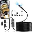 Dual-Lens Endoscope Camera with Light, 1920P HD Borescope with 8 Adjustable LEDs, 16.4FT Semi-Rigid Snake Cord, IP68 Waterproof Inspection Tool for iPhone, Android, Automotive, Plumbing, HVAC (7.9mm)