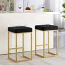 24KF Contemporary Counter Height Bar Stool Set of 2 for Kitchen Island, 26" H Velvet Padded Gold Barstool Bar Chair,5066-Black (Barstool with Square Style Base- 2 Pack)