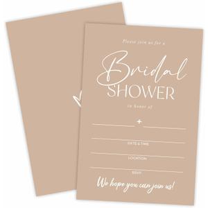 TPYEN Bridal Shower Invitations - 25 Brown Minimalist Fill-in Wedding Invitations with Envelopes, Couples Engagement Newlyweds Wedding Shower Invites, Bridal Parties Supplies and decorations - B12