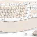 Ergonomic Wireless Keyboard and Mouse Combo, Wave Keys Keyboard with Wrist Rest for Natural Typing, 3 DPI Adjustable Ergonomic Silent Mouse for Computer/Laptop/Windows/Mac (Latte Color-A)
