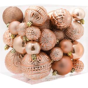 Christmas Ball Ornaments Rose Gold Christmas Tree Decorations with Hang Rope-36pcs Shatterproof Christmas Ornaments Set with 6 Styles in 3 Sizes(Small Medium Large)