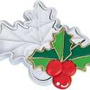 Flycalf Christmas Cookie Cutters Holly Berries Shapes with Plunger Stamps Holiday PLA Baking Accessories Cutter Molds Gifts Decorative Party 3.5" Kitchen Cake Supplies