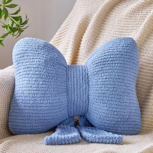 Bow Pillow, Decorative Throw Pillows with Soft Plush, Bow Throw Pillow for Couch Bed, Home Decor Bow Shaped Pillow for Bedroom Living Room (Blue, 12 Inches)