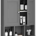 Shintenchi Bathroom Wall Cabinet with Door, Storage Organizer Over The Toilet Medicine, Space Saving with Adjustable & Open Shelf, Gray (Grey)