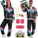 80s Outfit for Men Women-One Set 80s 90s Costumes with Accessories-Couples Track Suits for Halloween Carnival Party (X-Large, Black)