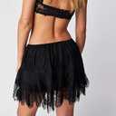 Women Y2k Lace Mini Skirt Fairy Mesh Floral Mid Low Rise Ruffle Half Slip Skirt Layered Flowy Short Skirt Streetwear (Black, S)