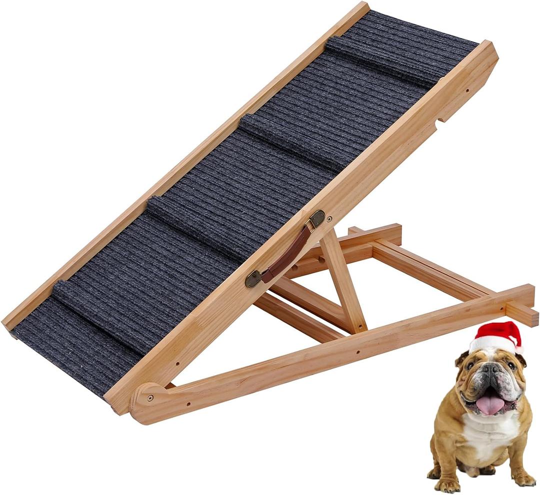 Wooden Dog Ramp Car Stairs Foldable Pet Stairs,5 Levels Height Pet Steps for Dogs and Cats,Non-Slip Balanced Dog Indoor Outdoor Ramp,Wood Color