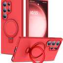 Designed for Samsung Galaxy S23 Ultra 6.8'' with Magnetic Ring Stand[Compatible with Mag-Safe][Military-Grade Protection] Slim Liquid Silicone S23 Ultra Phone Case for Men Wowen, Red