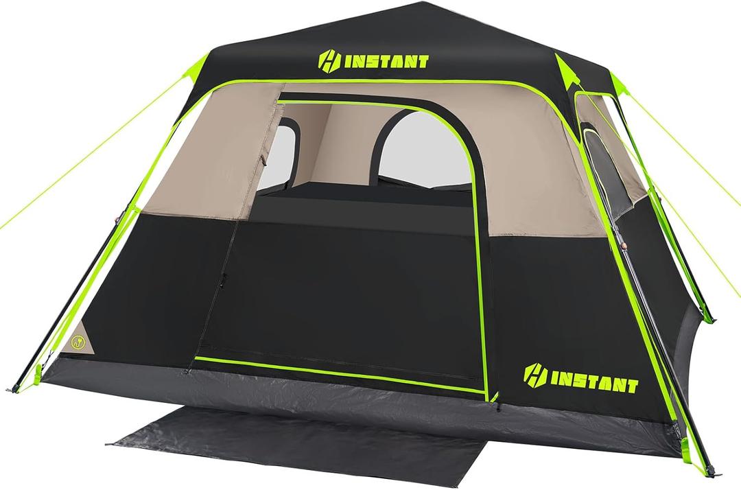 4/6/8 Person Instant Tent, Waterproof Pop Up Tents for Camping with Rainfly, 60 Seconds Easy Setup, Automatic Cabin Tent for Family Camping with Expandable Carry Bag & Upgraded Ventilation (Black)