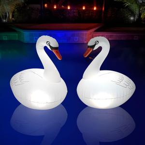 Goallim Floating Pool Lights 2PK, Waterproof Inflatable Swan Solar Pool Lights, Glow in The Dark Color Changing LED Pool Light that Float for Backyard Spa Patio Wedding Party Decor