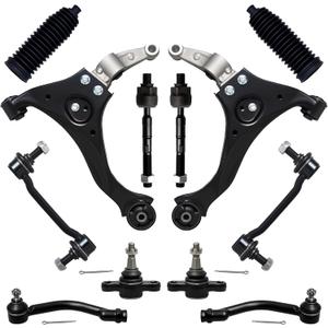 AUQDD 12Pc Front End Suspension Kit Fit For 2006-2010 Hy-undai Sonata, 2 Lower Control Arm 2 Ball Joint 2 Sway Bar Link 4 Outer & Inner Tie Rod End 2 Boot (# K641391 K80949 EV800345 ES800335 K500035)