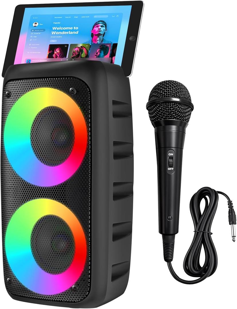 Karaoke Machine for Adults Kids, Colorful LED Lights, Portable Bluetooth Speaker with 1 Wired Mic Support TWS/TF/USB/AUX for Home Party Stage, Outdoor, Xmas Gifts, Outdoor