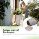 QCQHDU Set of 2 Oversized 9 Gallon Round Planters for Front Door & Patio - 12x21 Inch Tall Outdoor/Indoor Plant Pots with Drainage Tray, Gray Faux Stone Textured Tree Planters for Porch Decor