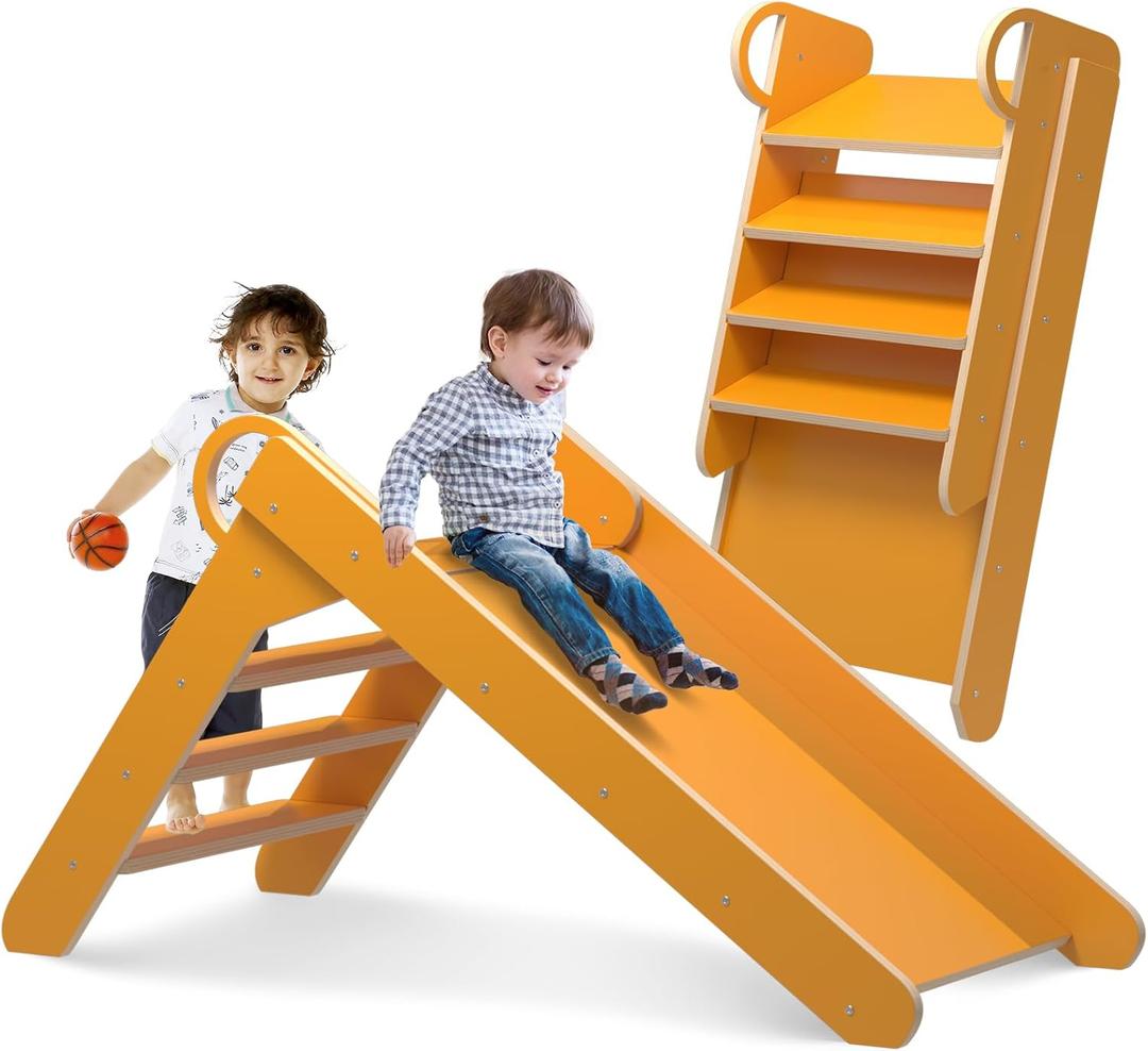 Wooden Slides for Toddlers, Indoor Toddler Slide, Foldable Kids Slide for Toddlers, Baby Slide for Playroom and Children's Room, Montessori Climbing Slide Toys for Babies, Toddlers, Children