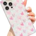 KERZZIL Elegent Girly Pearl Texture Compatible with iPhone 14 Pro Rectangle Edge Case, Cute Love Hearts Pattern Slim Soft TPU Protective Bumper Cases Cover(Pink,14 Pro)