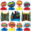 Funrous 11 Pieces Hero Party Decoration Hero Honeycomb Centerpieces 3D Table Topper Paper Large Word Centerpieces Fun Action Sign Standing Card for Birthday Baby Shower Decor Supplies(Classic)