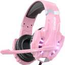 BENGOO G9000 Professional Gaming Headset for PS4, PC, Xbox One Controller, Noise Cancelling Over Ear Headphones with Mic, LED Light, Bass Surround, Soft Memory Earmuffs for Laptop Nintendo - Pink