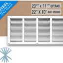 Fits 22x10 Duct Opening | Steel Return Air Grille by Handua | Vent Cover Grill for Sidewall and Ceiling | White | HVAC Cold Air Intake Grille | Outer Dimensions: 23.75"W X 11.75"