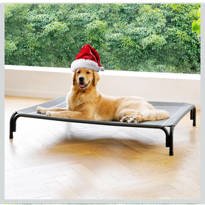 Dog Bed Raised Outdoor Dog Cot for Large Dogs, Installation Requires No Tools, Frame with Washable Cooling Breathable Mesh Anti-Slip Feet, Indoor Pet Bed, Grey, 28 Inches