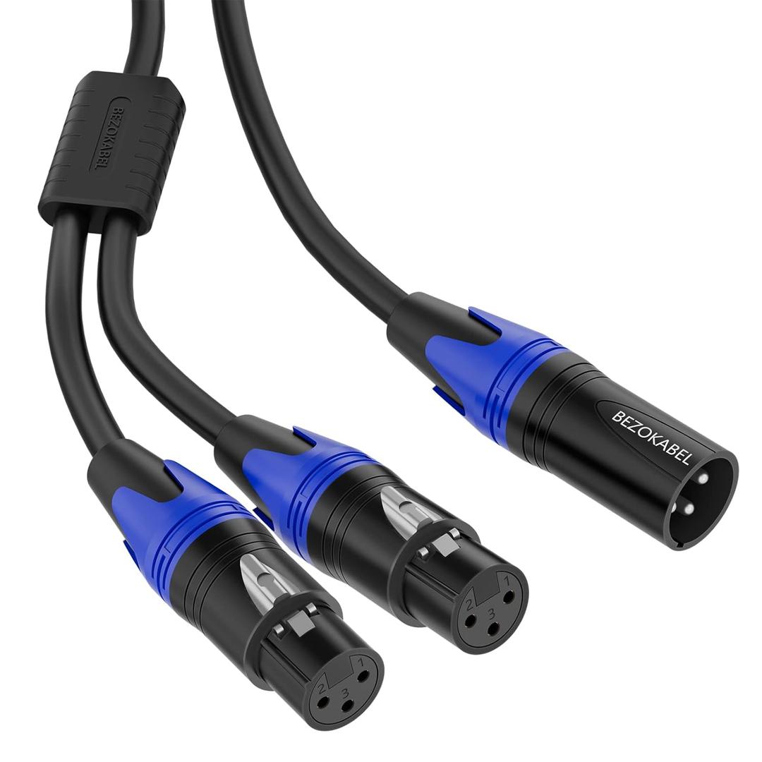 XLR Splitter, Balanced XLR Splitter Cable Male to 2 Female, XLR Y Splitter Cable 3-Pin - 1ft